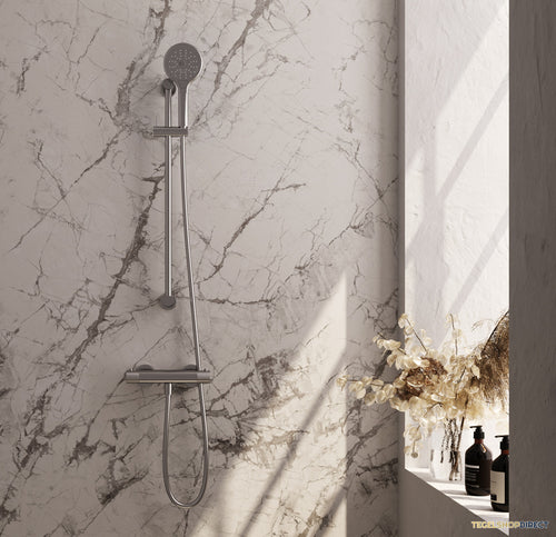 Douchekraanset Brauer Brushed Carving Opbouw Met Glijstang En Ronde Handdouche Geborsteld RVS