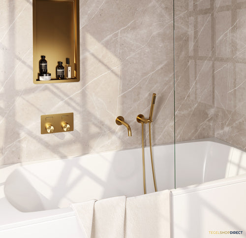 Inbouwthermostaat set Brauer Carving Met Drukknoppen Incl Baduitloop Goud (Keuze Handdouche)
