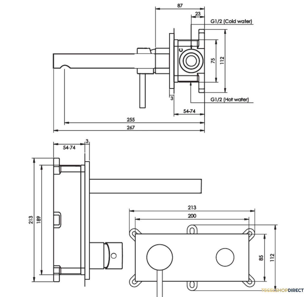 Inbouw Wastafelmengkraan Brauer Gunmetal Edition Coldstart Rechte Uitloop Ronde Hendel Links Geborsteld Gunmetal PVD Met Afdekplaat – afbeelding 3