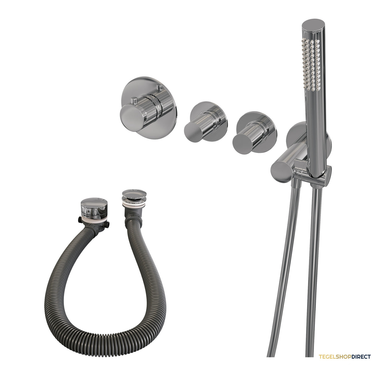 Brauer Stripe thermostatische inbouw badkraan SET 01 met badvulcombinatie en staaf handdouche en doucheslang en wandaansluitbocht chroom – afbeelding 2