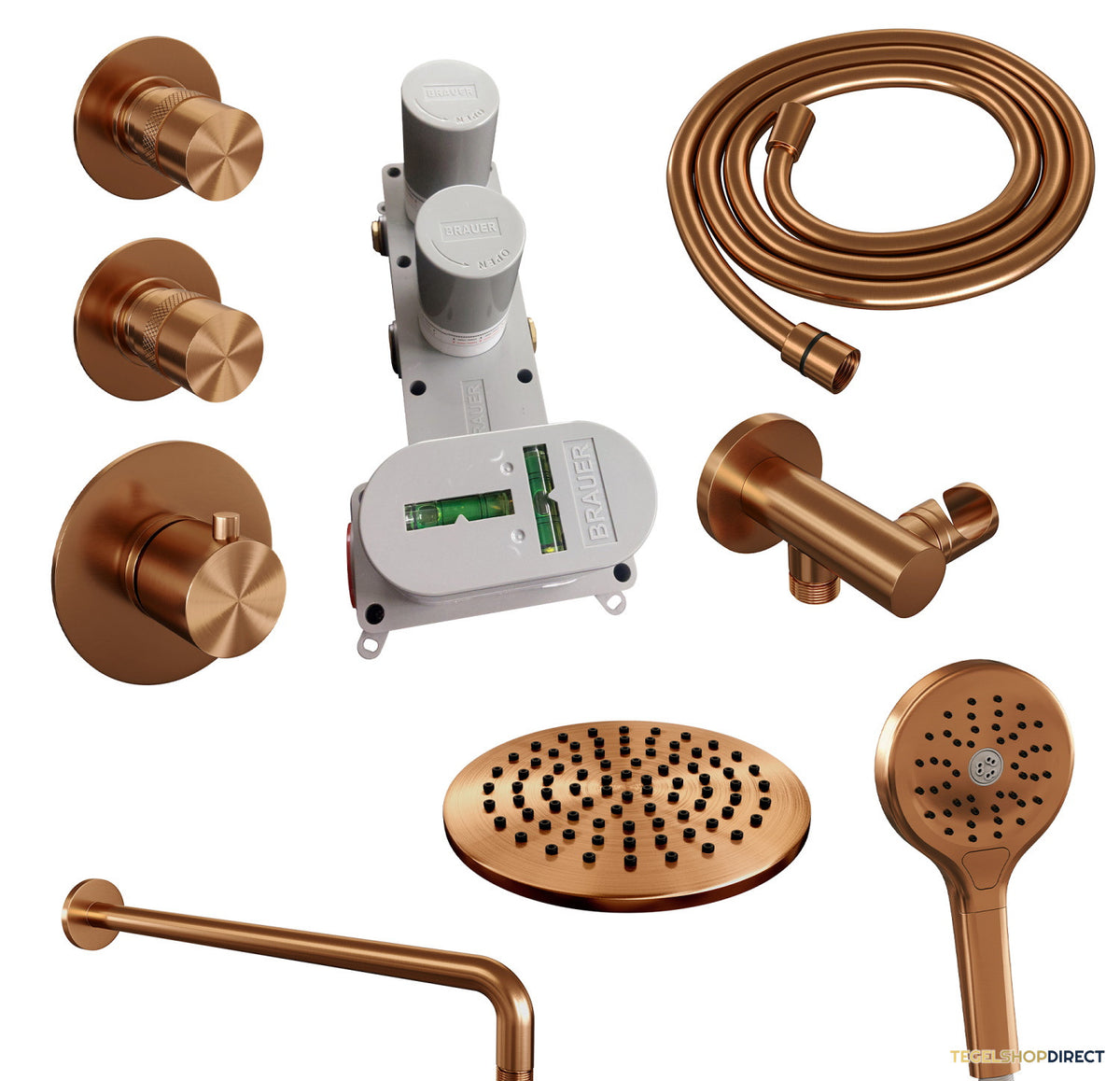 Inbouw Regendouche Set Brauer Copper Edition Gebogen Wanduitloop Ronde Hoofddouche 20 cm Met Twee Stopkranen en Handdouche 3 Standen Koper PVD – afbeelding 6