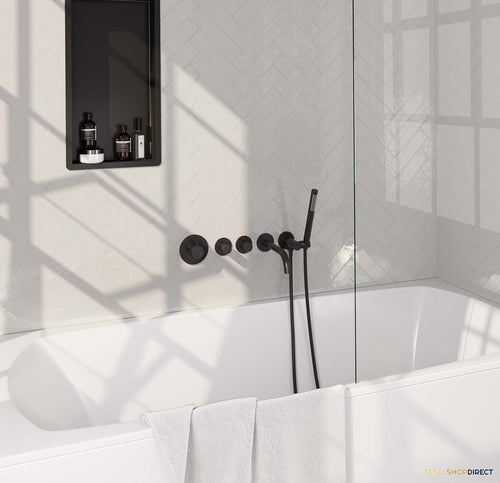 Inbouwthermostaatset Brauer Black Carving Incl Baduitloop en Staafhanddouche Messing Mat Zwart