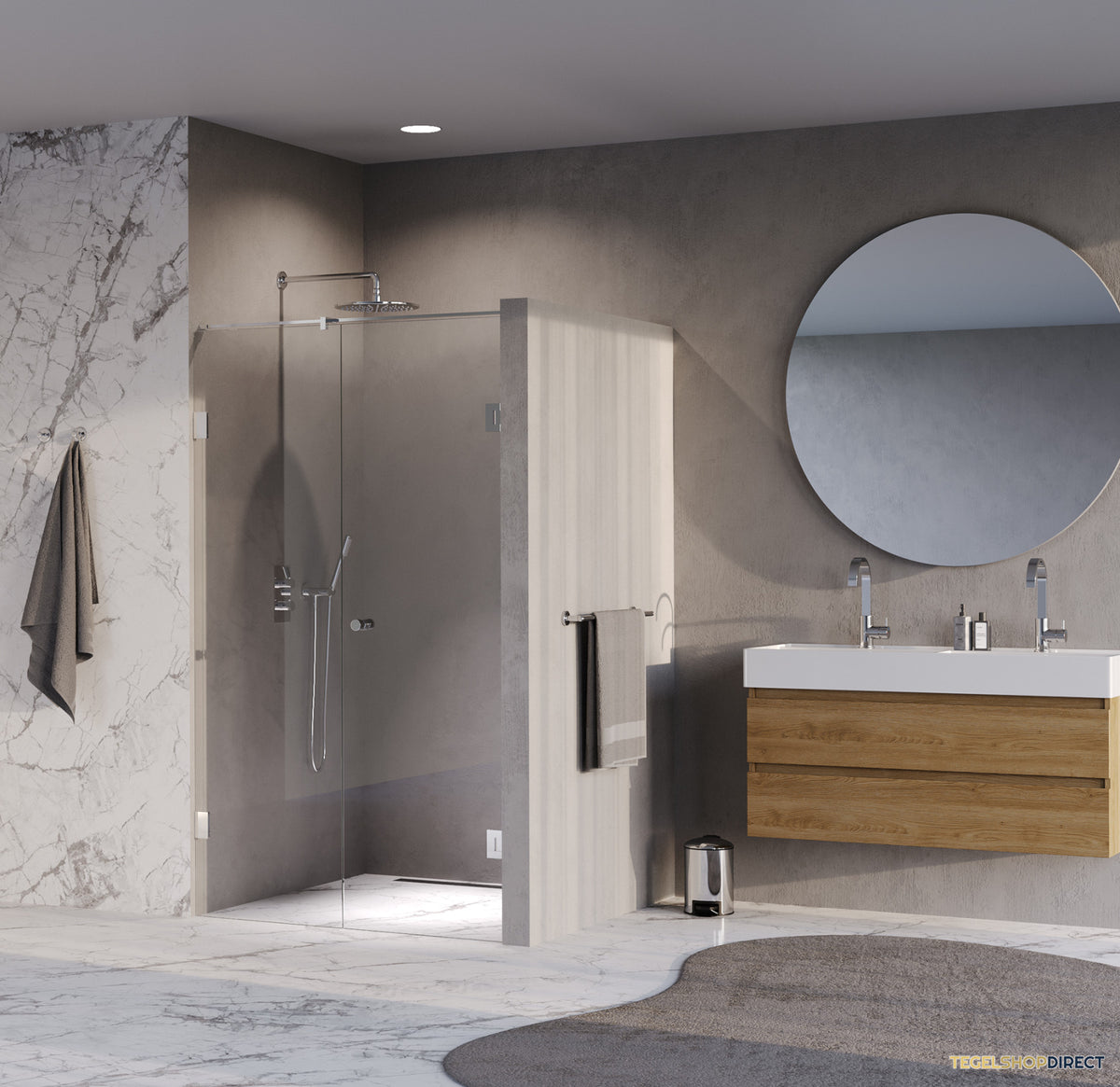 BRAUER Void Carving nisdeur 2-delig helder glas 110x200 omkeerbaar met draaideur 60 aan muur incl. glascoating chroom – afbeelding 2