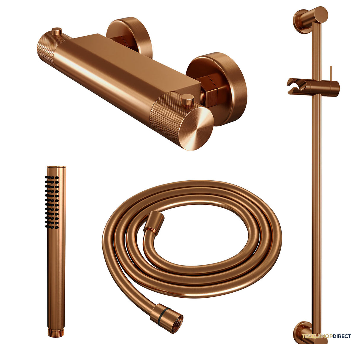 Douchekraanset Brauer Copper Carving Opbouw Met Glijstang En Staafhanddouche Geborsteld Koper – afbeelding 3