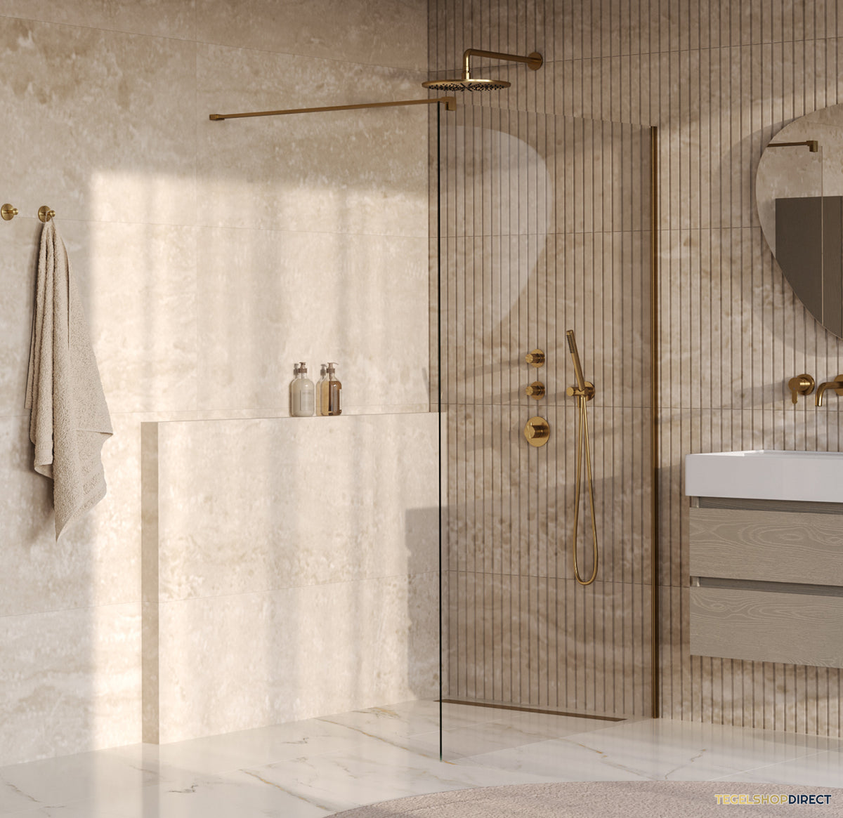 BRAUER Oblivion inloopdouche helder glas 120x200 incl. glascoating PVD goud geborsteld