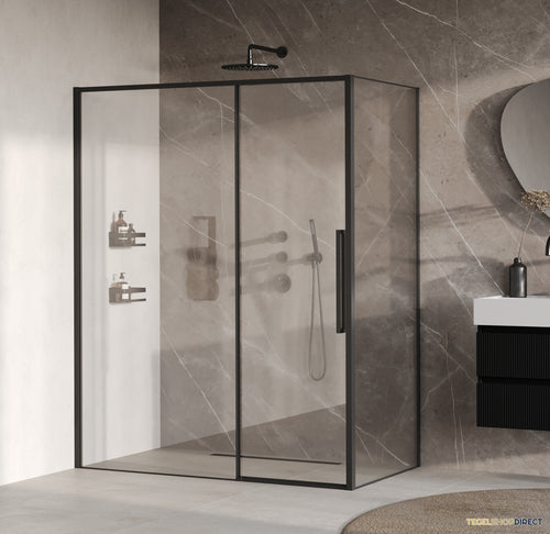 BRAUER Galactic Douchecabine Met Schuifdeur 160x90x200 Omkeerbaar Helder Glas Incl. Glascoating Mat Zwart
