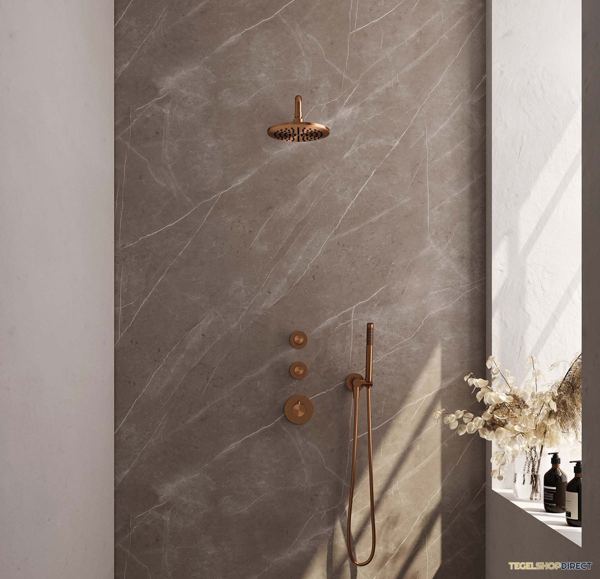 Inbouw Regendouche Set Brauer Copper Edition Gebogen Wanduitloop Ronde Hoofddouche 20 cm Met Twee Stopkranen Koper