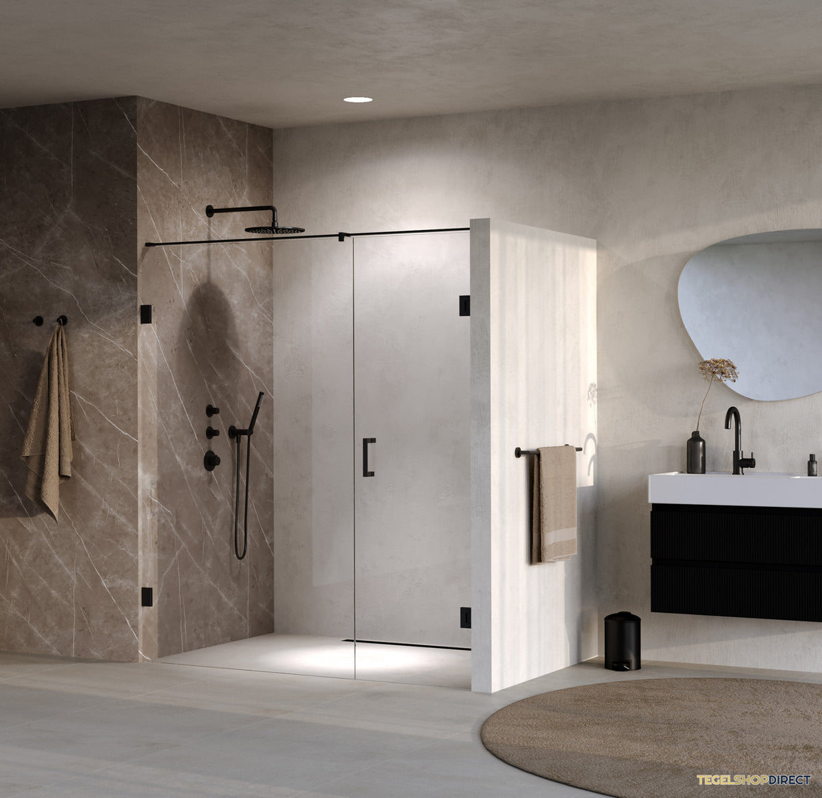 BRAUER Void nisdeur 2-delig helder glas 170x200 omkeerbaar met draaideur 70 aan muur incl. glascoating mat zwart – afbeelding 2