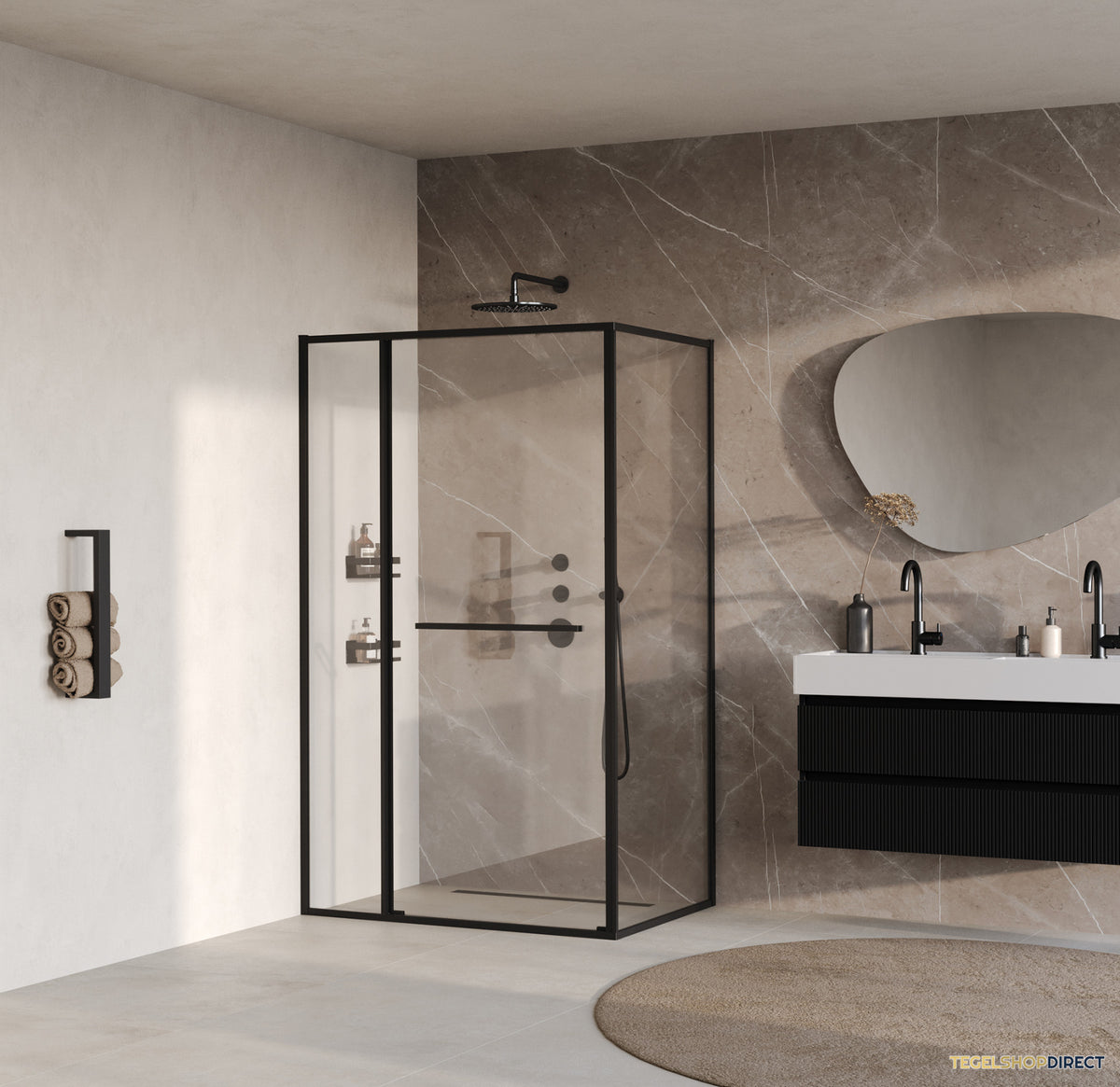 BRAUER Luminis Douchecabine 3-Delig Naar Binnen Draaiend 120x90x200 Omkeerbaar Helder Glas Incl. Glascoating Mat Zwart – afbeelding 2