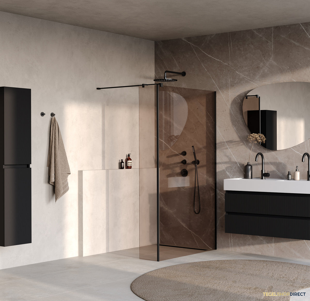 BRAUER Oblivion inloopdouche brons glas 120x200 met zijwand 30 incl. glascoating mat zwart – afbeelding 2