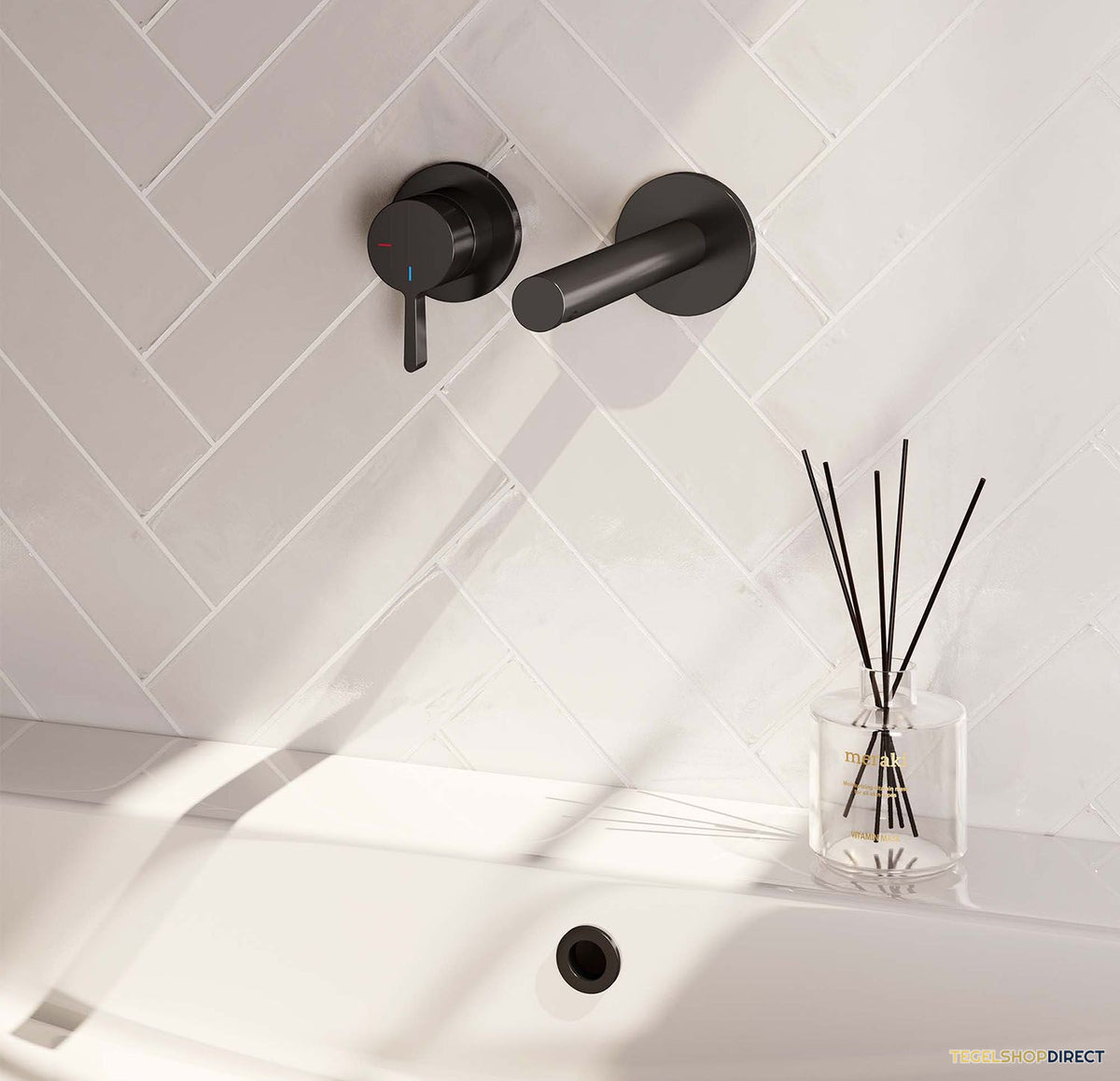 Inbouw Wastafelmengkraan Brauer Black Edition Coldstart Rechte Uitloop Halfronde Hendel Links Mat Zwart Met Rozetten – afbeelding 2