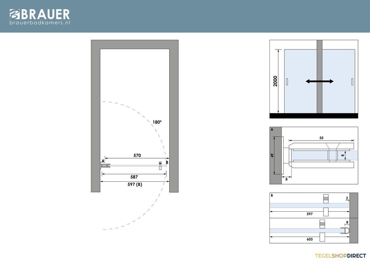 BRAUER Void nisdeur helder glas 60x200 omkeerbaar incl. glascoating PVD koper geborsteld – afbeelding 5