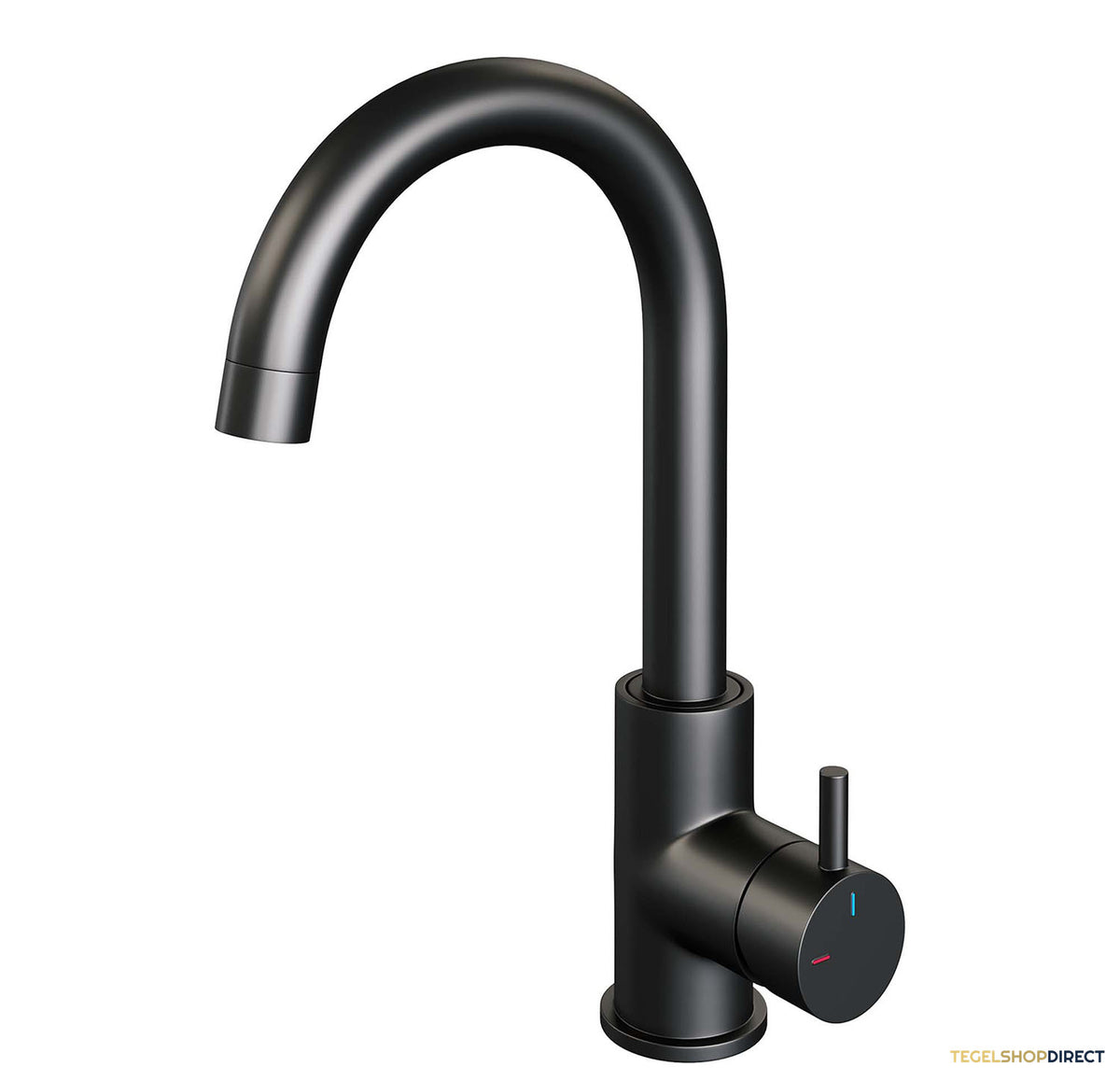 Wastafelmengkraan Brauer Black Edition Coldstart Opbouw Hoog Gebogen Korte Ronde Hendel Mat Zwart