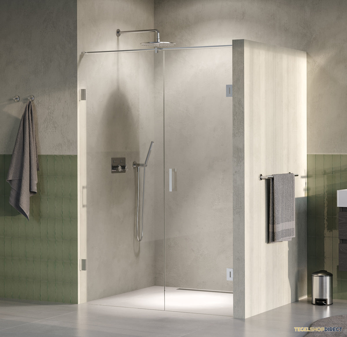BRAUER Void nisdeur 2-delig helder glas 140x200 omkeerbaar met draaideur 70 aan muur incl. glascoating PVD RVS-kleurig