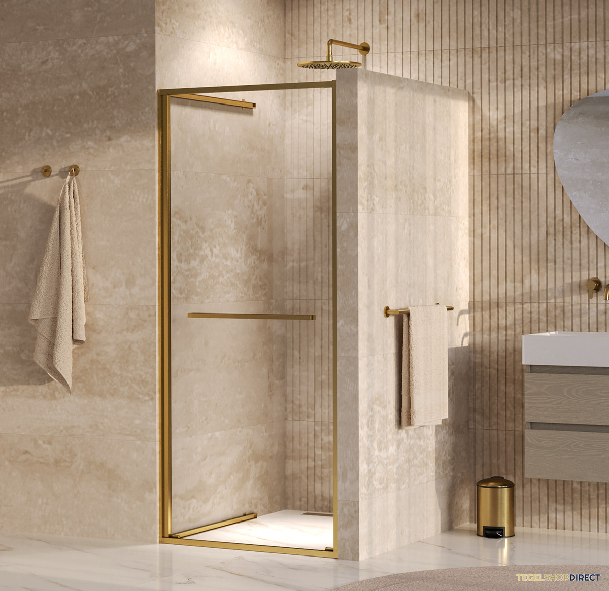 BRAUER Luminis Nisdeur Naar Binnen Draaiend 90x200 Omkeerbaar Helder Glas Incl. Glascoating PVD Goud Geborsteld