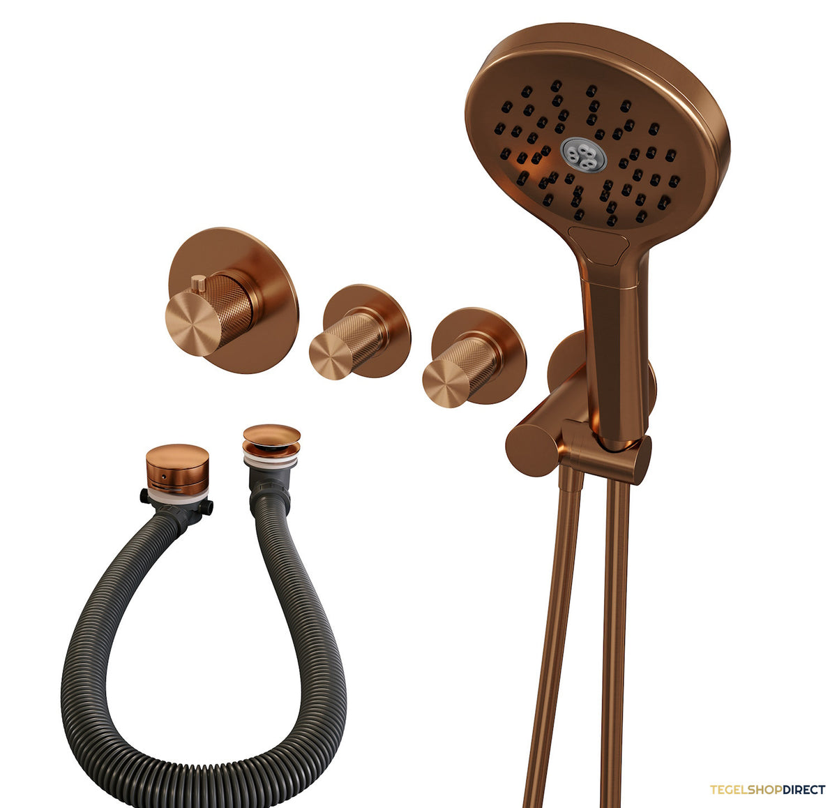 Inbouwthermostaat set Brauer Carving Incl Badafvoer Geborsteld Koper (Keuze Handdouche) – afbeelding 5