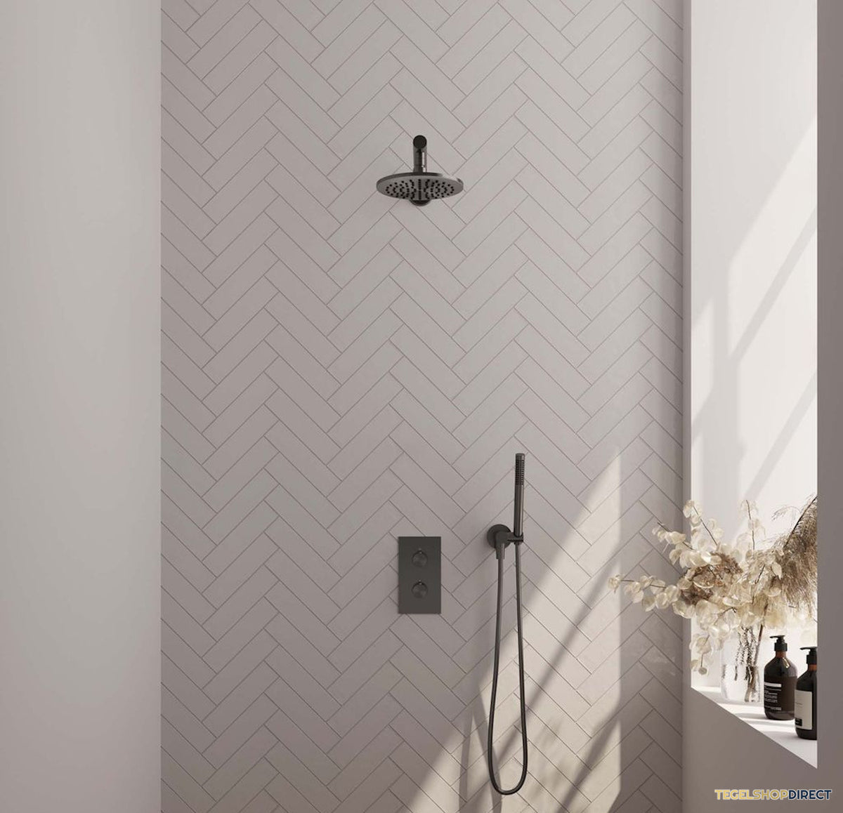 Thermostatische Inbouwdoucheset Brauer Carving Rechthoekige Afdekplaat Gunmetal (Alle Opties)