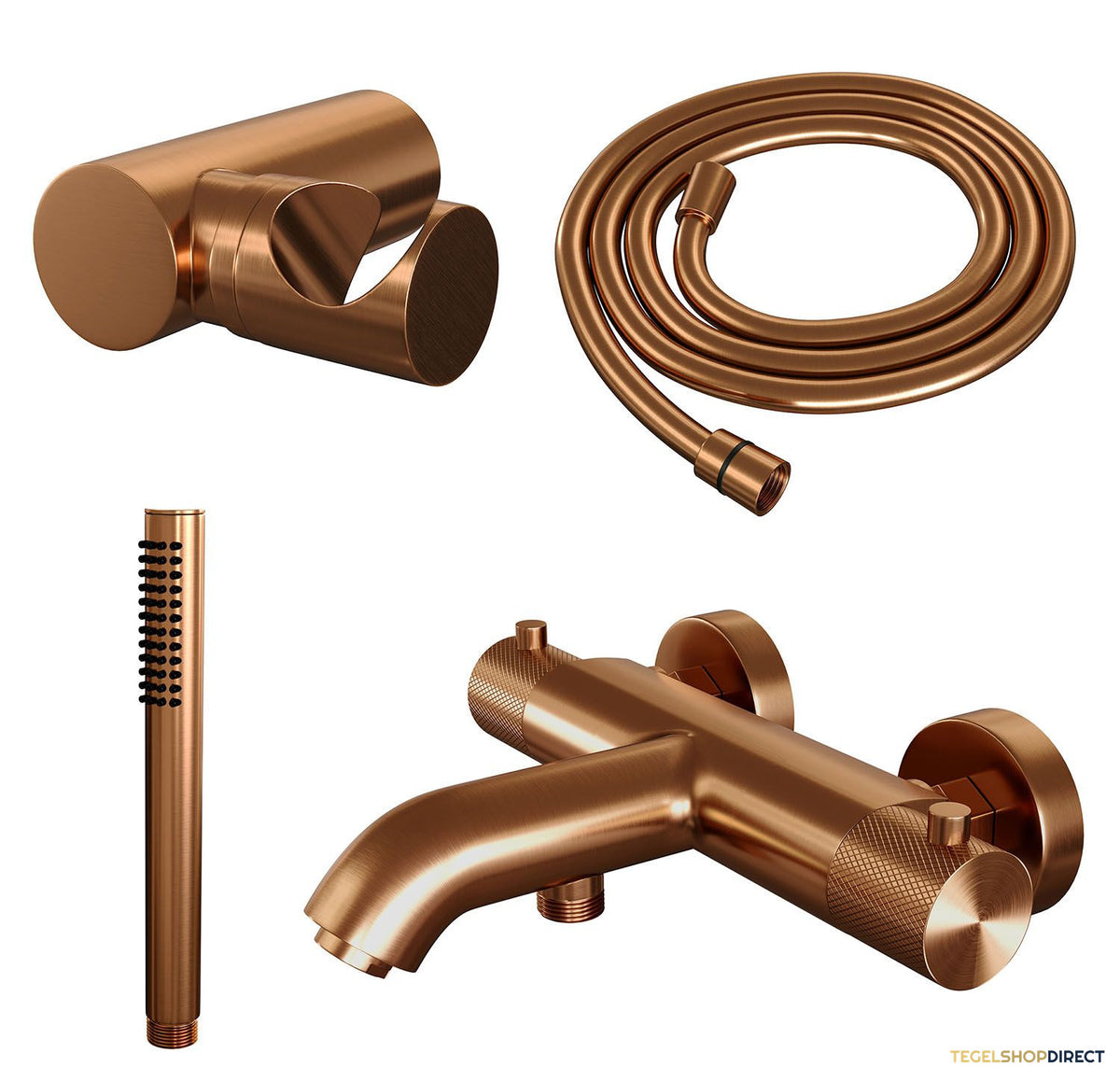 Opbouwset Bad- en Douchekraan Brauer Copper Carving Thermostatisch Met Wandhouder Geborsteld Koper – afbeelding 2