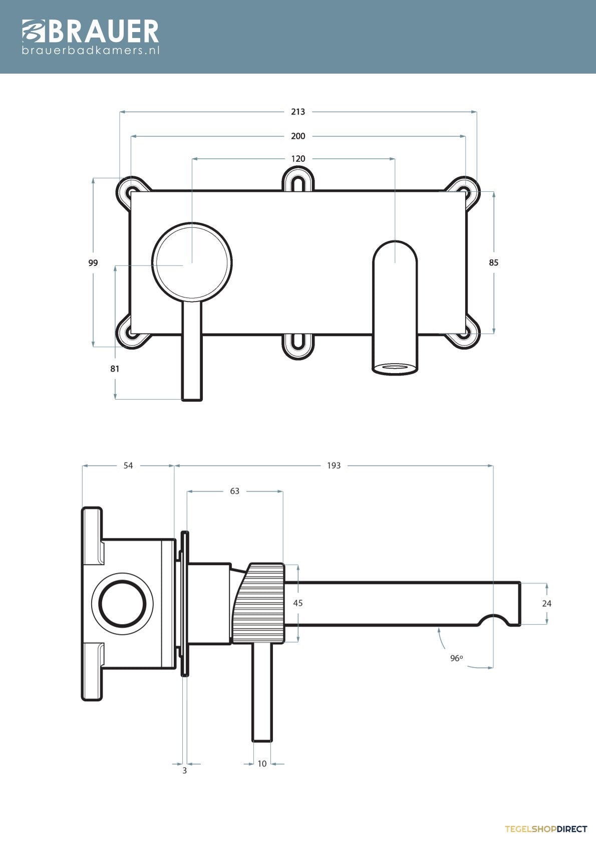 Brauer Stripe inbouw wastafelmengkraan met rechte uitloop en rozetten model A2 chroom – afbeelding 5