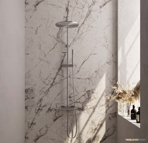 Regendoucheset Opbouw Brauer Brushed Carving 30 cm Thermostatisch met Staaf Handdouche Geborsteld RVS