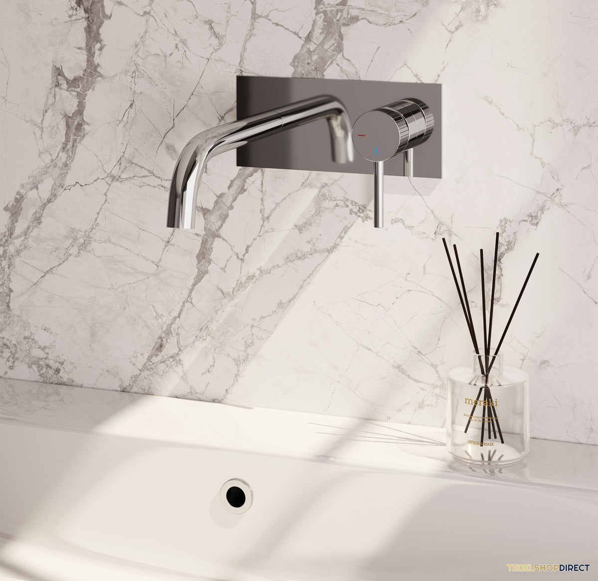 Brauer Stripe inbouw wastafelmengkraan met gebogen uitloop en afdekplaat model A1 chroom – afbeelding 2
