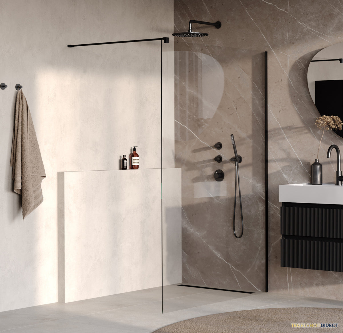 BRAUER Oblivion inloopdouche helder glas 130x200 incl. glascoating mat zwart