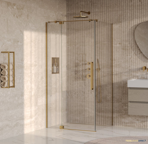 BRAUER Stellar douchecabine met draaideur helder glas 100x100x200 omkeerbaar incl. glascoating PVD goud geborsteld