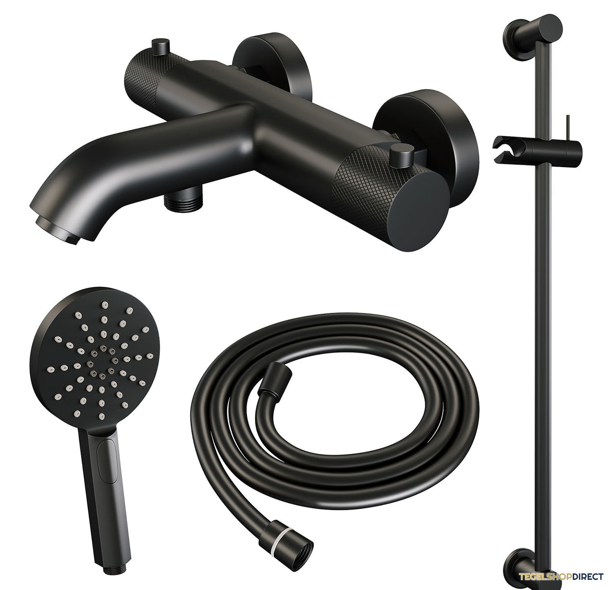 Opbouwset Bad- en Douchekraan Brauer Black Carving Thermostatisch Met Glijstang En Handdouche 3 Standen Mat Zwart – afbeelding 2