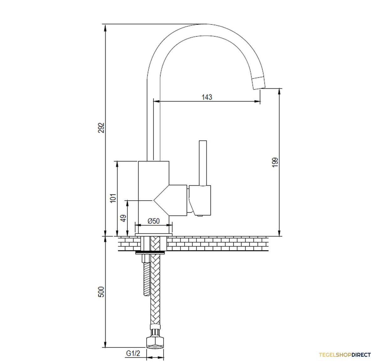 Wastafelmengkraan Brauer Gold Edition Coldstart Opbouw Hoog Plat Gebogen Korte Ronde Hendel Geborsteld Goud PVD – afbeelding 2