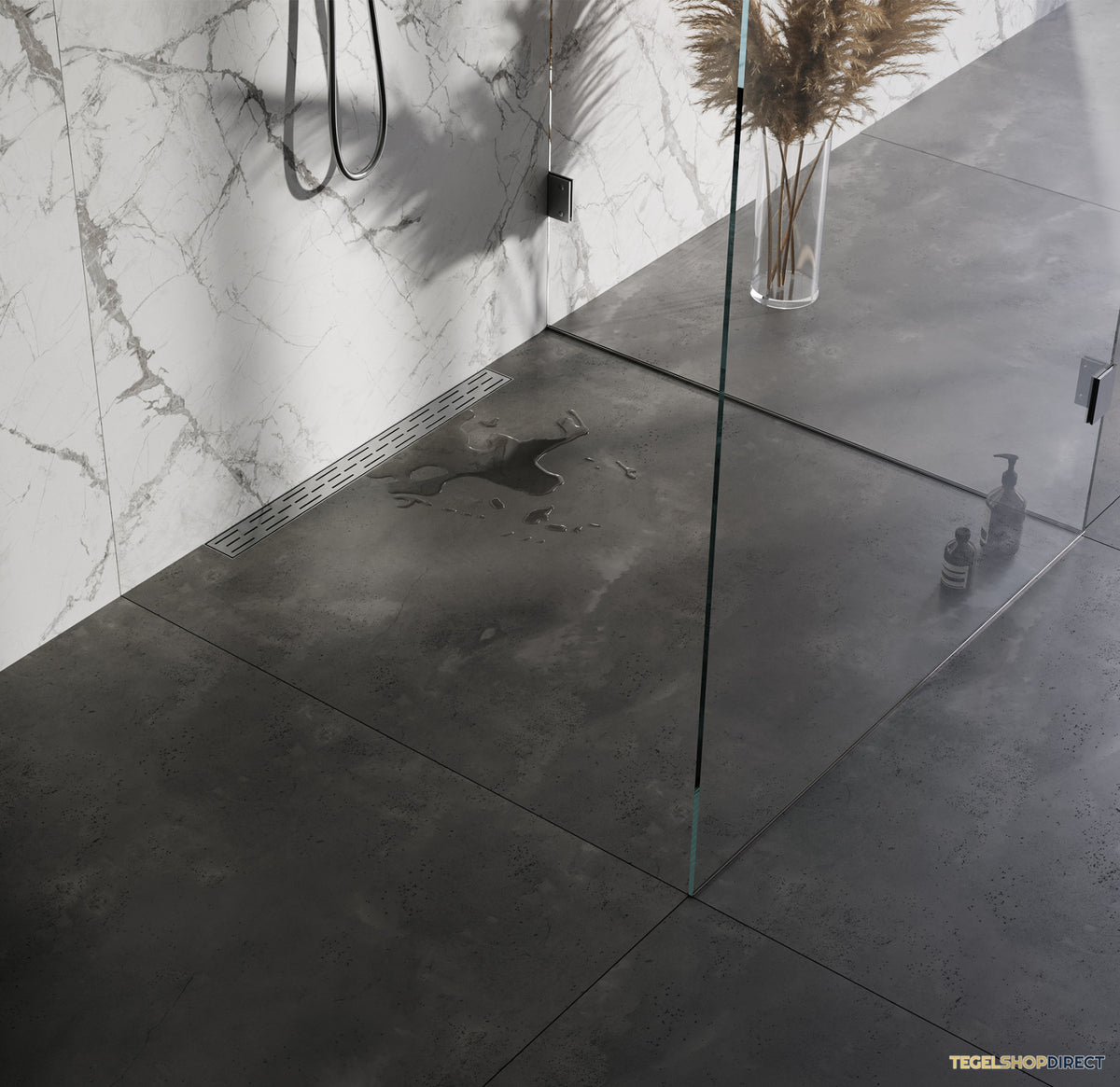 Douchegoot Brauer WallDrain RVS Geborsteld Muur Montage 80x7 cm Inclusief Standaard Rooster – afbeelding 2