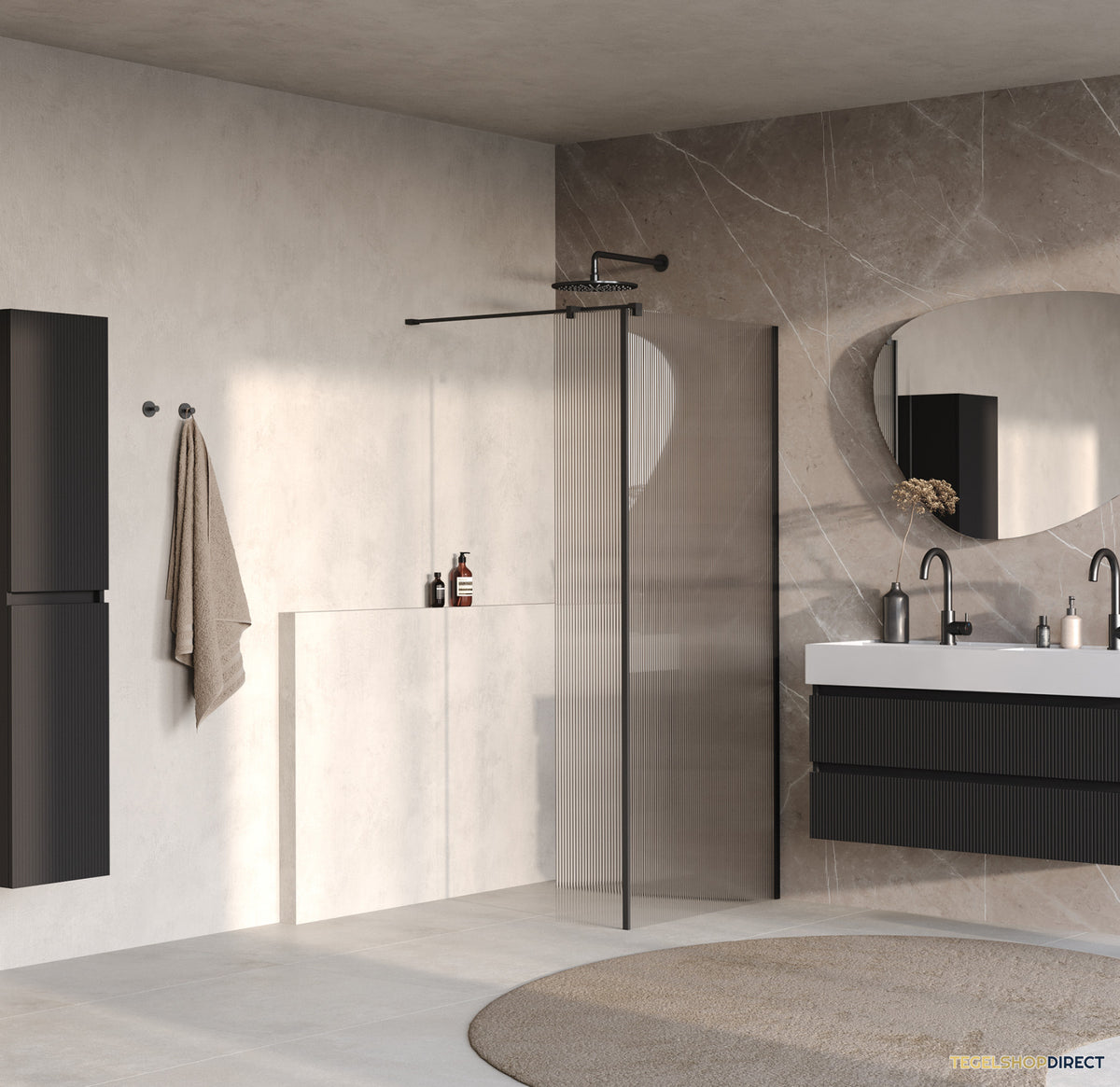 BRAUER Oblivion Flow inloopdouche helder ribbelglas 90x200 met zijwand 30 incl. glascoating Mat Zwart – afbeelding 2