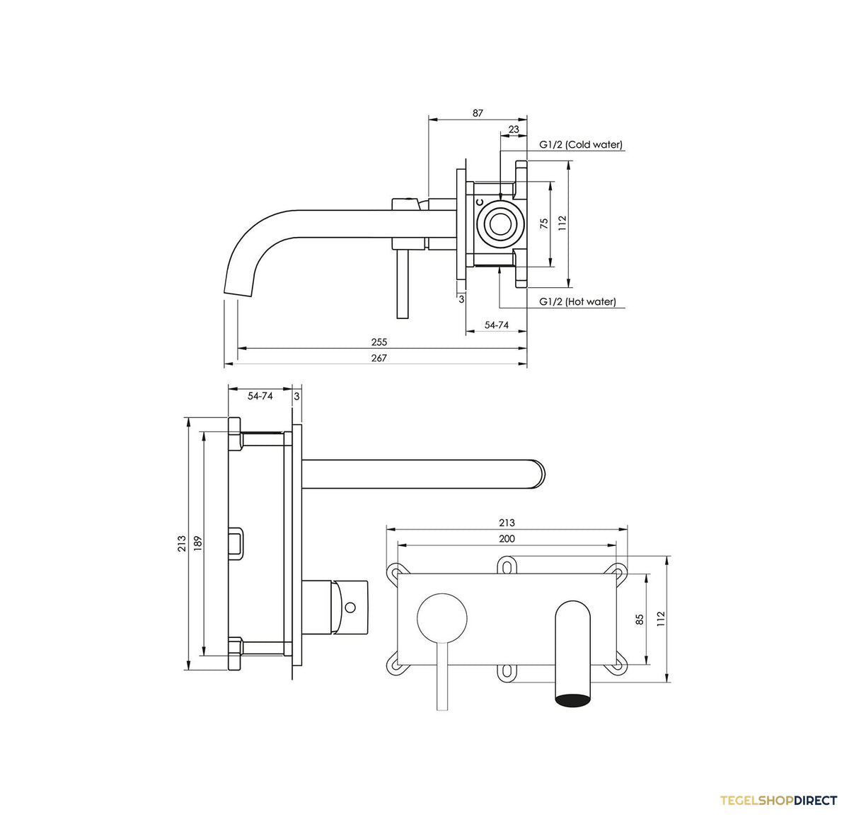 Inbouw Wastafelmengkraan Brauer Chrome Edition Coldstart Gebogen Uitloop Halfronde Hendel Links Chroom Met Afdekplaat – afbeelding 3
