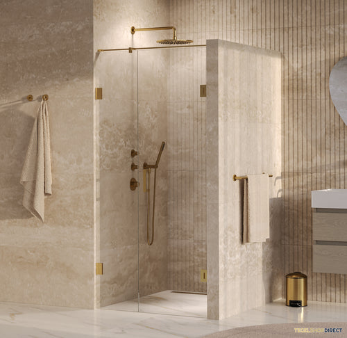 BRAUER Void nisdeur 2-delig helder glas 90x200 omkeerbaar met draaideur 60 aan muur incl. glascoating PVD goud