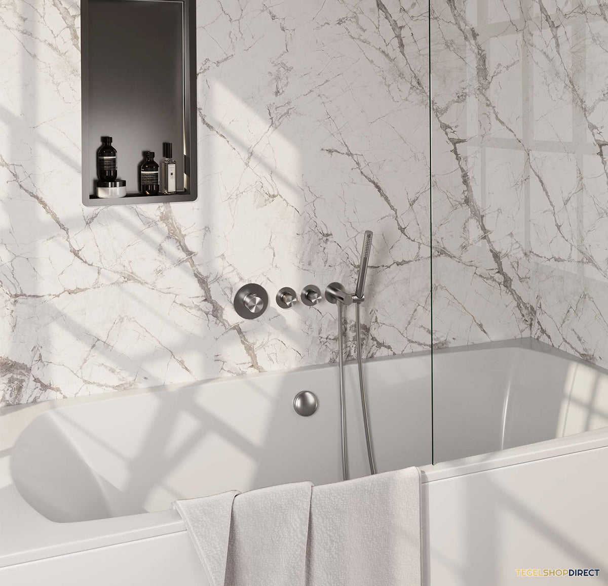 Inbouwthermostaatset Brauer Brushed Carving Incl Staafhanddouche En Badafvoer Geborsteld RVS