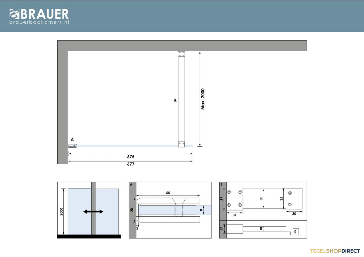 BRAUER Void inloopdouche helder glas 70x200 incl. glascoating mat zwart – afbeelding 5