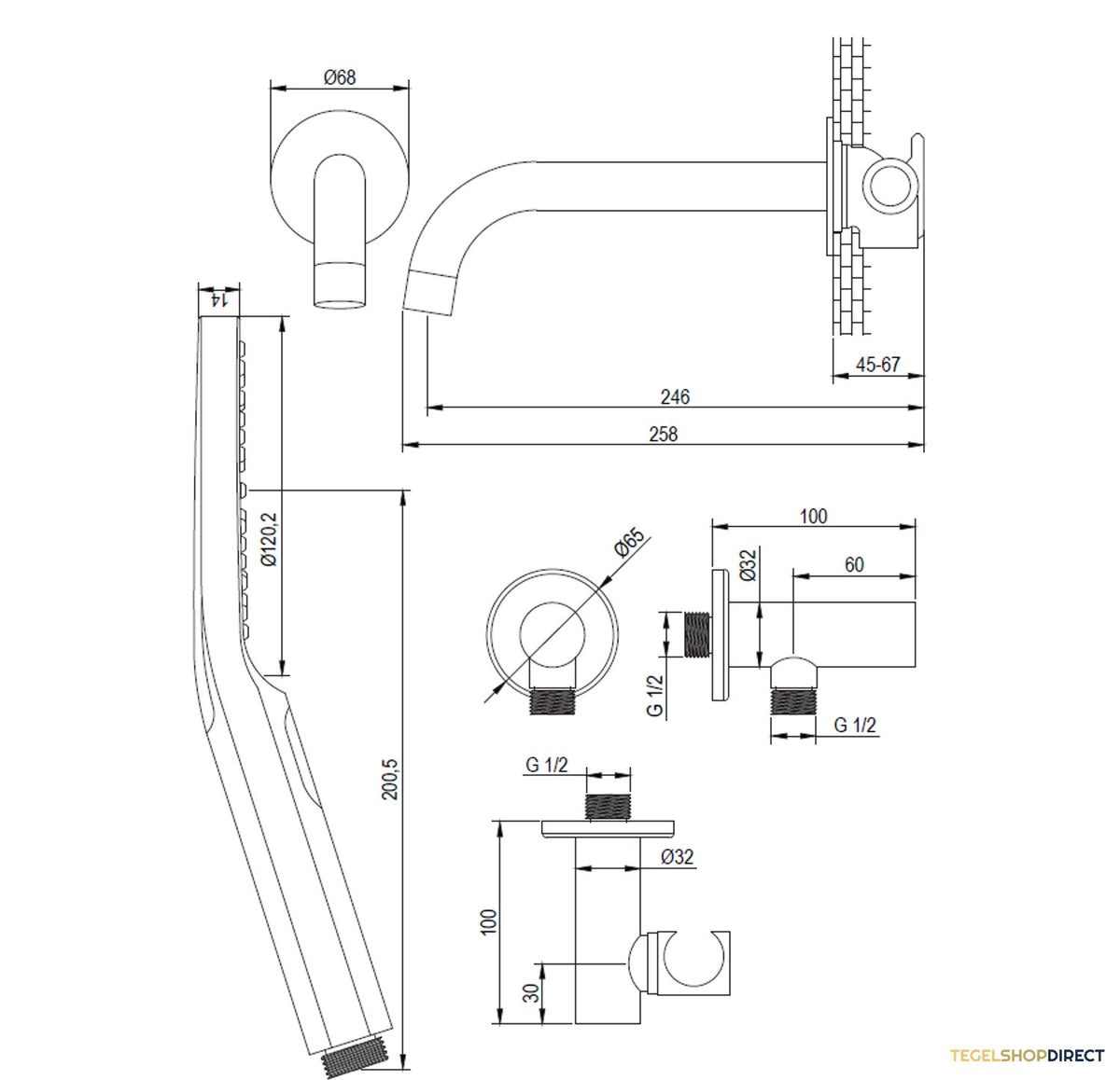 Badkraan Inbouw Set Brauer Gold Edition Thermostatisch met Uitloop en Handdouche 3-Standen Geborsteld Goud – afbeelding 9