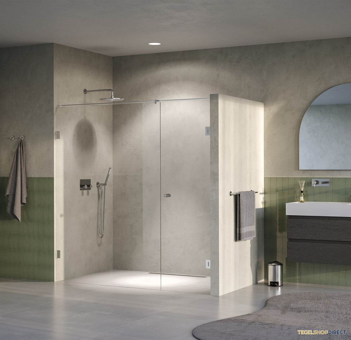 BRAUER Void Carving nisdeur 2-delig helder glas 200x200 omkeerbaar met draaideur 70 aan muur incl. glascoating PVD RVS-kleurig geborsteld – afbeelding 2