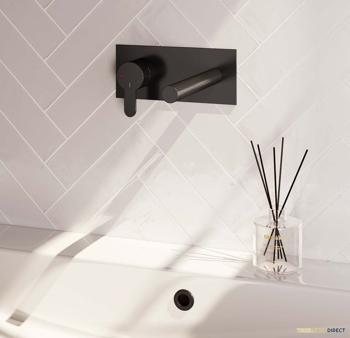 Inbouw Wastafelmengkraan Brauer Black Edition Coldstart Rechte Uitloop Korte Platte Hendel Links Mat Zwart Met Afdekplaat – afbeelding 2