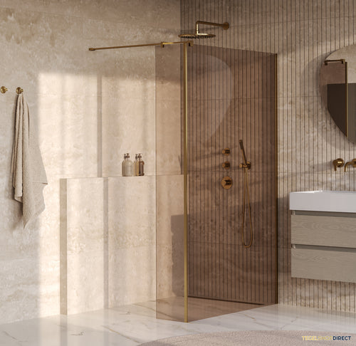 BRAUER Oblivion inloopdouche brons glas 120x200 met zijwand 30 incl. glascoating PVD goud geborsteld