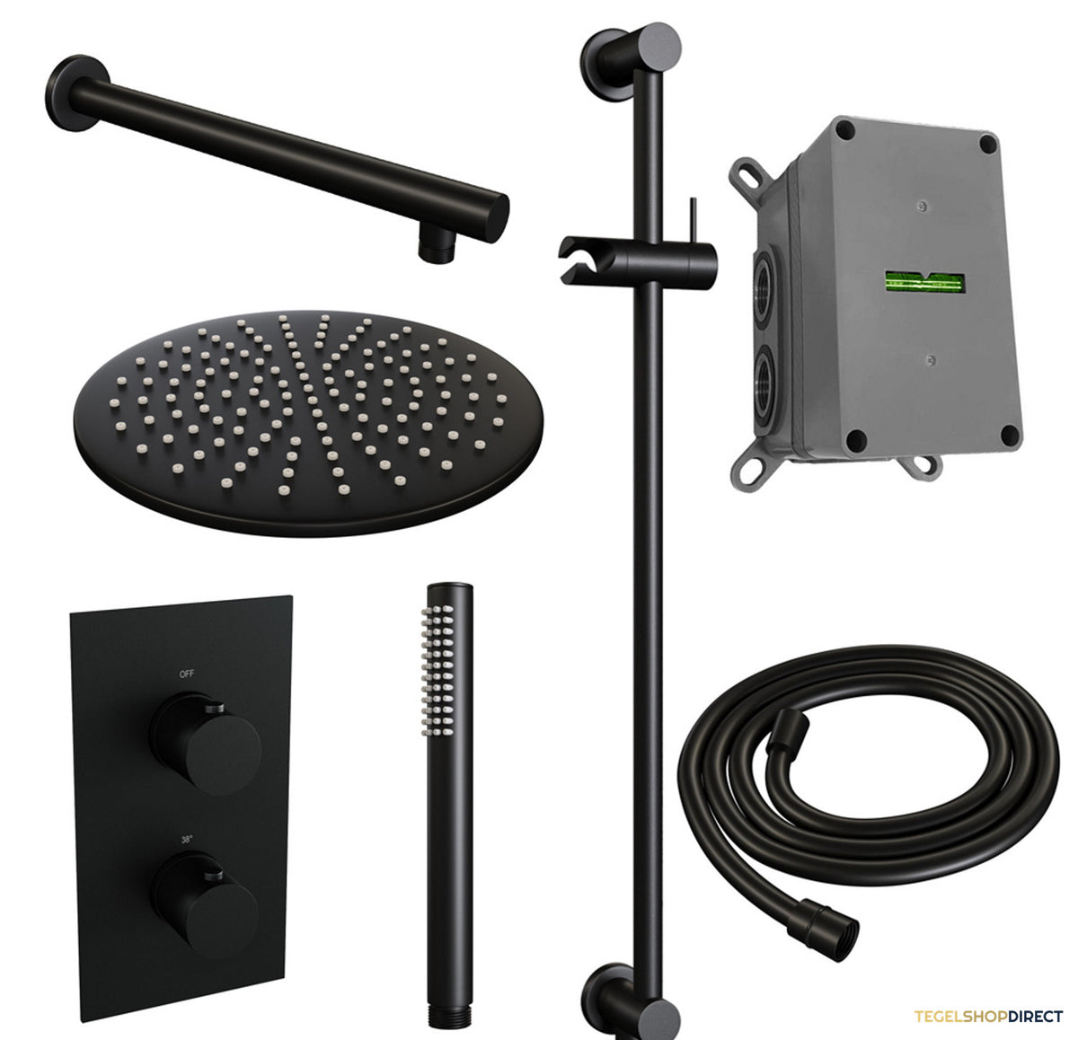 Inbouw Regendouche Set Brauer Black Edition Wanduitloop Ronde Hoofddouche 30 cm Met Glijstang Mat Zwart – afbeelding 2