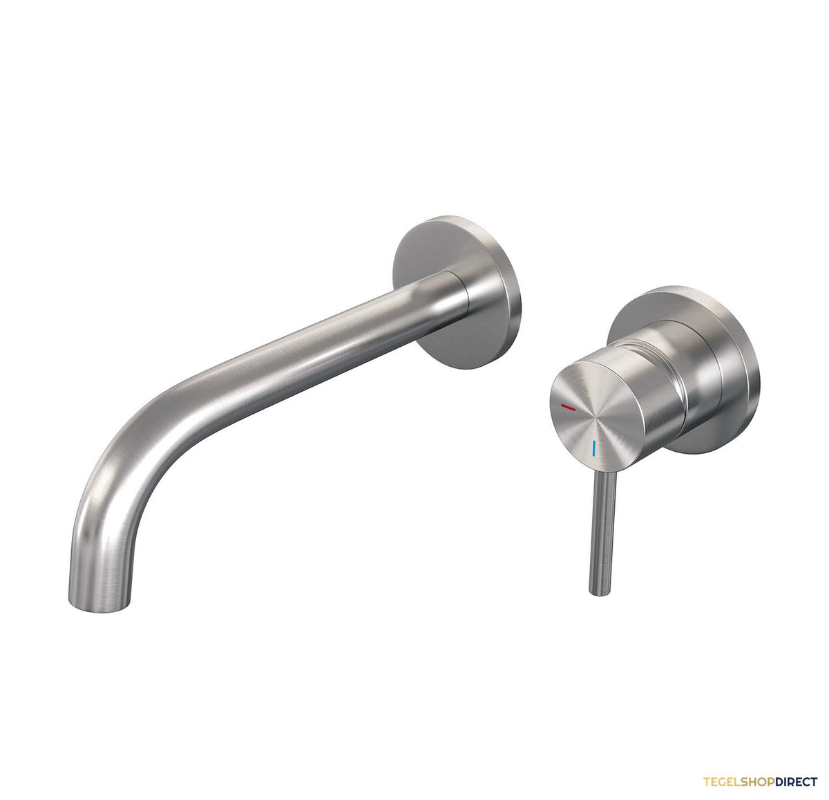 Inbouw Wastafelmengkraan Brauer Brushed Edition Coldstart Gebogen Uitloop Ronde Hendel Rechts Geborsteld RVS PVD Met Rozetten