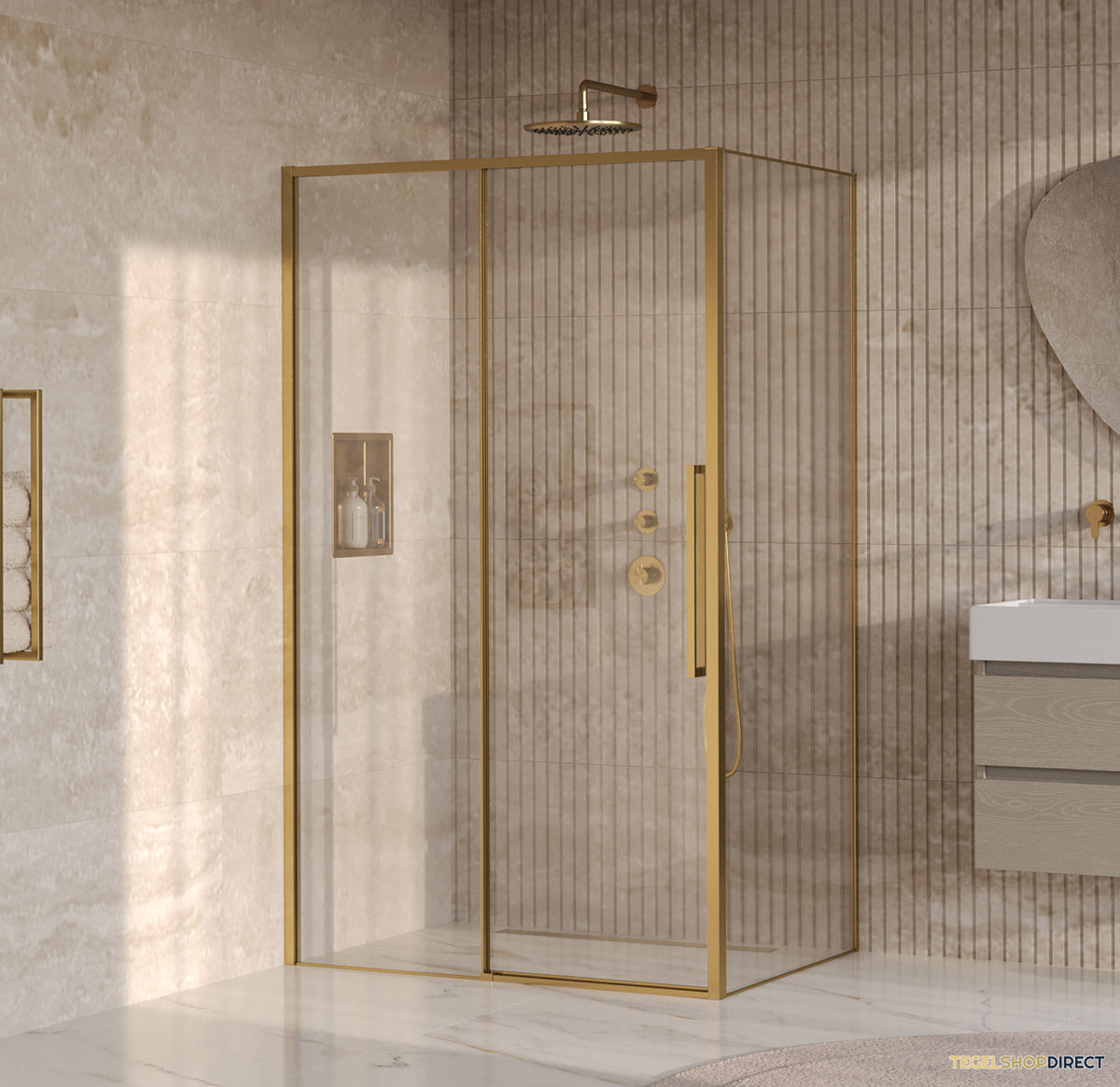 BRAUER Galactic Douchecabine Met Schuifdeur 120x90x200 Omkeerbaar Helder Glas Incl. Glascoating PVD Goud Geborsteld