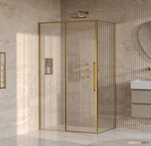 BRAUER Galactic Douchecabine Met Schuifdeur 120x90x200 Omkeerbaar Helder Glas Incl. Glascoating PVD Goud Geborsteld