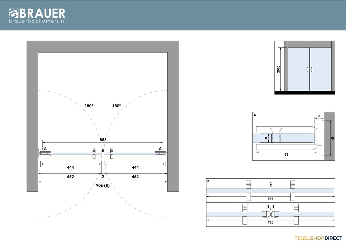 BRAUER Void pendeldeuren helder glas 90x200 incl. glascoating mat zwart – afbeelding 5