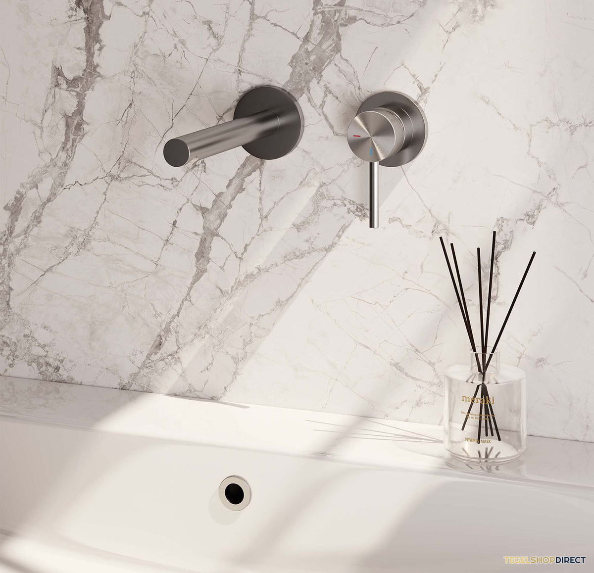Inbouw Wastafelmengkraan Brauer Brushed Carving Coldstart Rechte Uitloop Ronde Hendel Rechts Geborsteld RVS PVD Met Afdekplaat – afbeelding 2