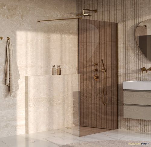 BRAUER Oblivion inloopdouche brons glas 120x200 incl. glascoating PVD goud geborsteld