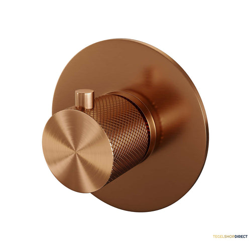 Inbouwthermostaat Brauer Copper Carving met Ronde knop en Rozet Geborsteld Copper