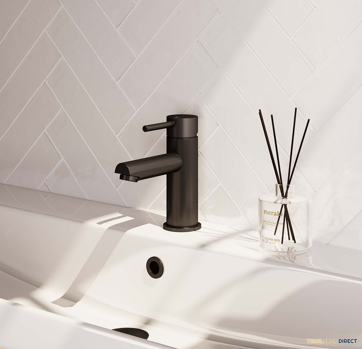 Wastafelmengkraan Brauer Black Carving Coldstart Opbouw Laag Ronde Hendel Mat Zwart – afbeelding 2