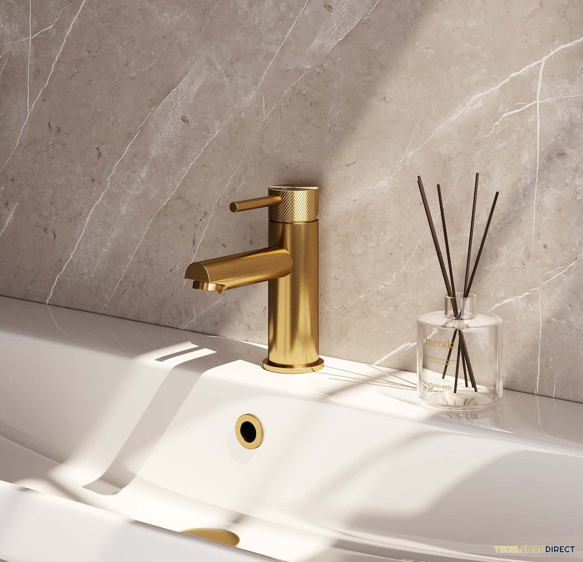 Wastafelmengkraan Brauer Gold Carving Coldstart Opbouw Laag Ronde Hendel Geborsteld Goud PVD PVD – afbeelding 2