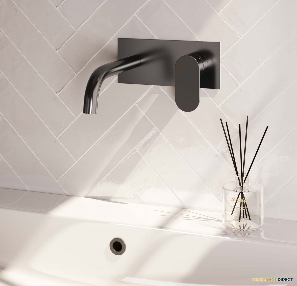 Inbouw Wastafelmengkraan Brauer Gunmetal Edition Coldstart Gebogen Uitloop Platte Hendel Rechts Geborsteld Gunmetal PVD Met Afdekplaat – afbeelding 2